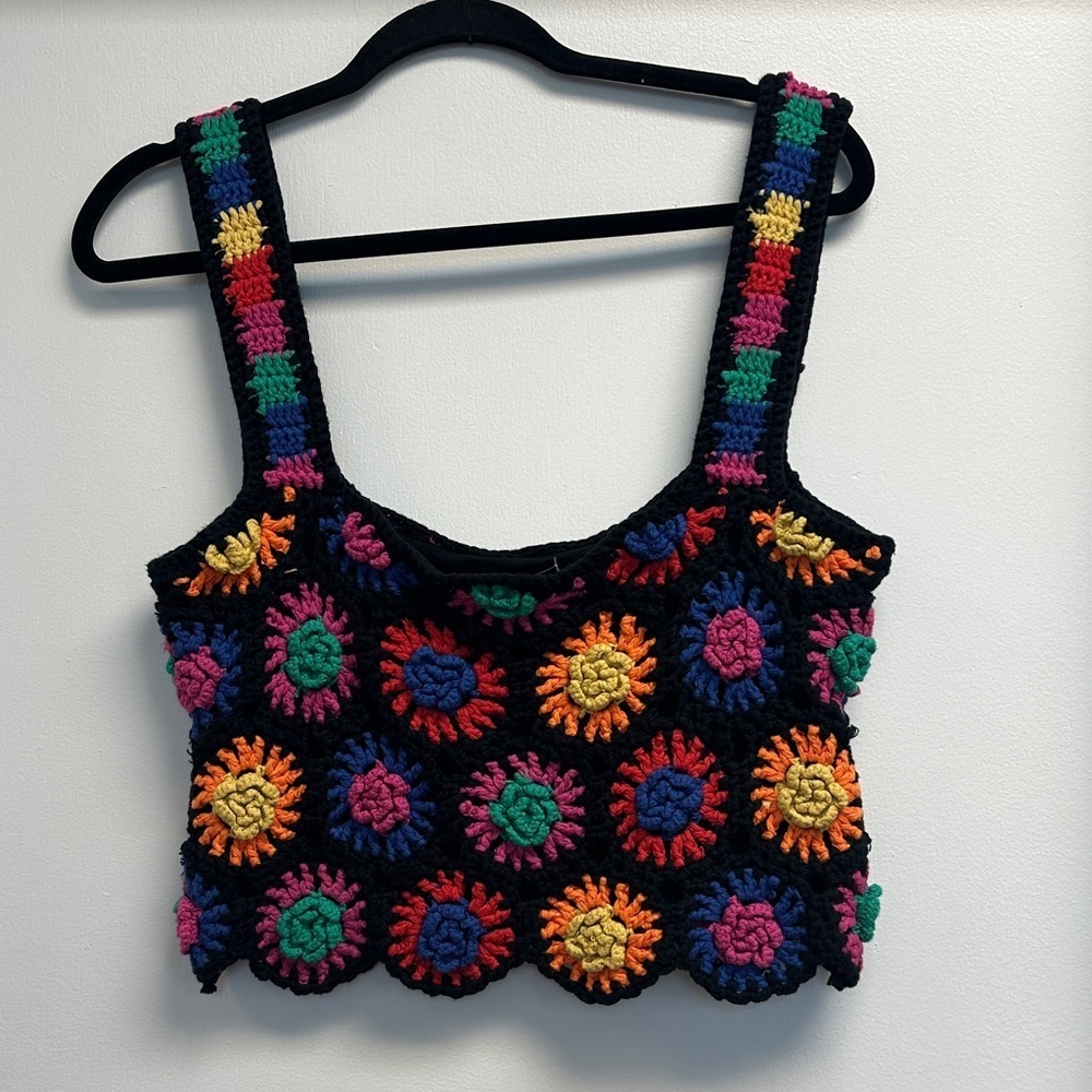 Farm rio Colorful Crochet floral multicolored Tank Top - Picture 4 of 5
